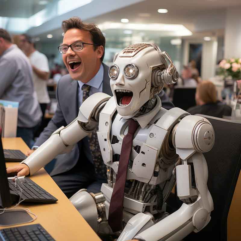 man hanging out with robot